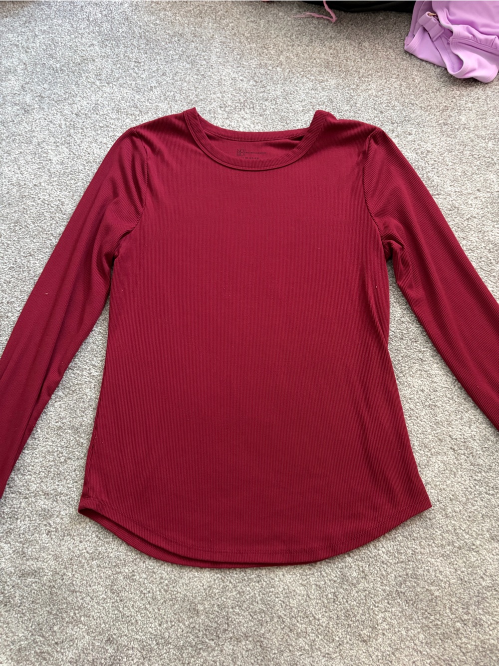 No Boundaries Long Sleeve Ribbed Top in Burgundy